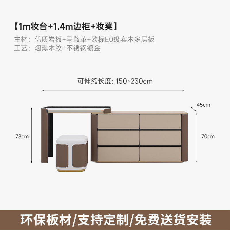 Multi-layer Solid Wood Rock Board Dressing Table Bedside Table Integrated Designer Bedroom Modern Minimalist High-grade Gray Makeup Table