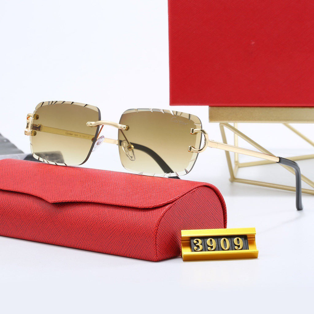 New European and American style frameless sunglasses for women Street Style Trendy Sunglasses for Men Eyeglass Strap logo