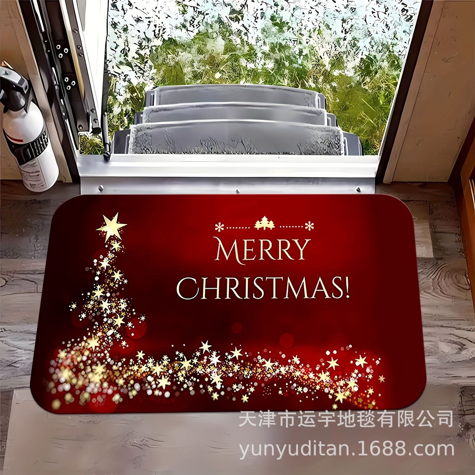 Christmas Flannel Doormat Holiday Decoration Entrance Mat Bathroom Water Absorbent Non-Slip Mat Customizable