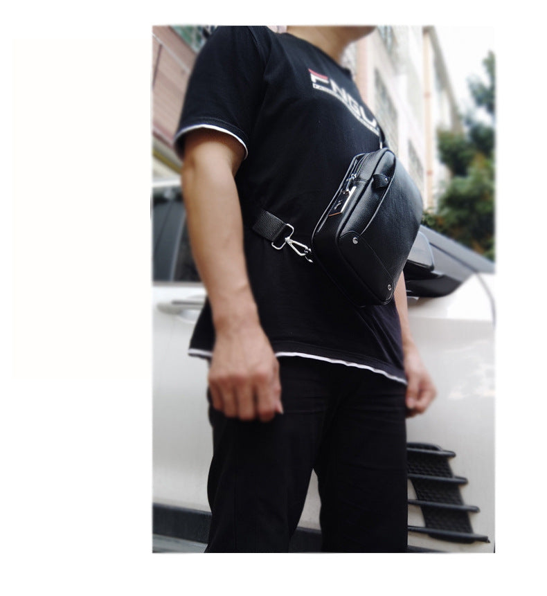 Niche Bag Fingerprint Unlock Men's Top Layer Cowhide Single Shoulder Crossbody Backpack High-End Chest Genuine Leather Chest Bag
