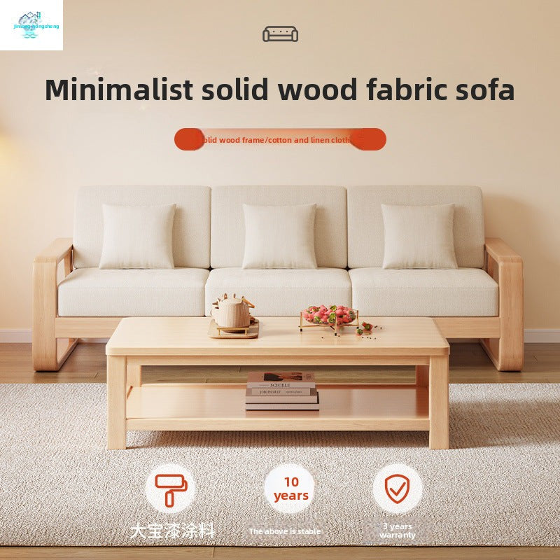 Nordic Modern Minimalist Solid Wood Three-Seater Sofa for Living Room Small Apartment Combination Sofa with Removable and Washable Fabric Cover