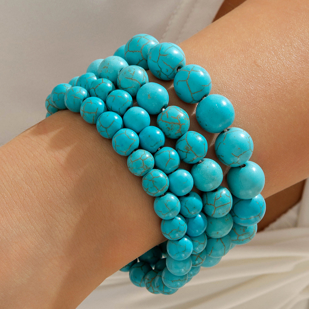 Bohemian Style Turquoise Multi-Layer Stacking Bracelet Set Light Luxury Diamond-encrusted Chain Beaded Bracelet