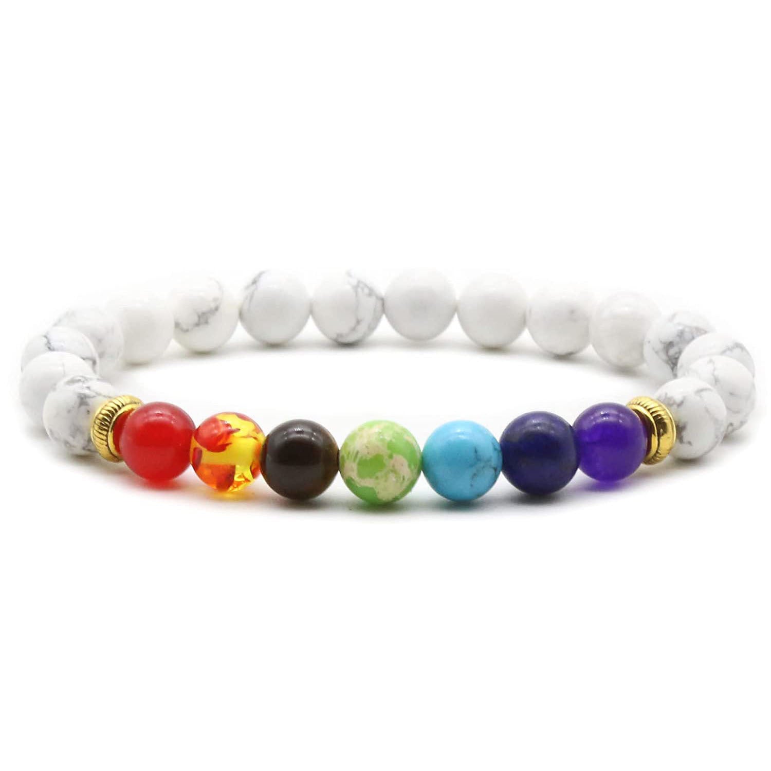 Men's Volcanic Stone Bracelet8mm Natural Stone Beaded Yoga Wheel Elastic Rope White Pine Stone Colorful Braided Bracelet