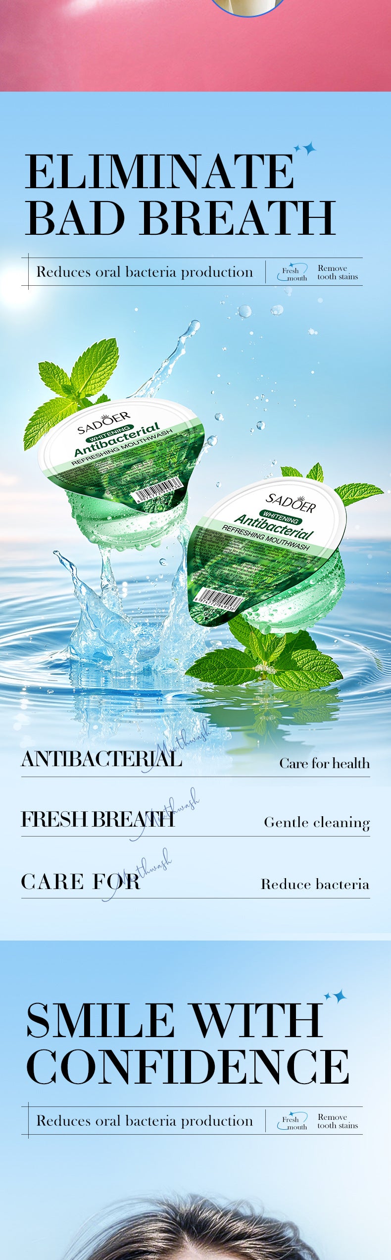 Mint Antibacterial Refreshing Mouthwash13mlSADOER Nude Cleaning Mouthwash Cross-Border Wholesale