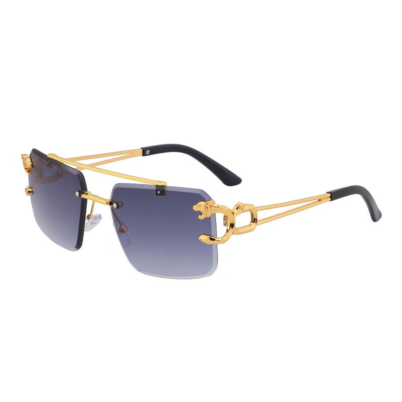 European and American Retro Double Bridge Sunglasses for Men Fashion Leopard Rimless Cut Edge Sunglasses for Women Wholesale shades