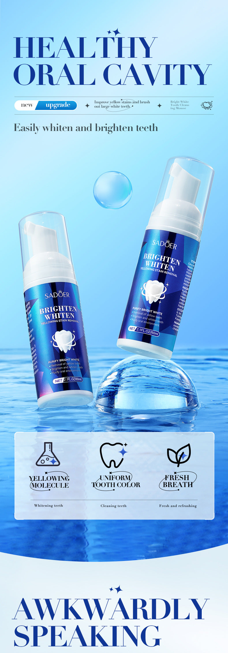 Teeth Cleaning Mousse60mlSADOER Clean Tartar, Gum, Teeth, Oral Care,  Foreign Trade Wholesale
