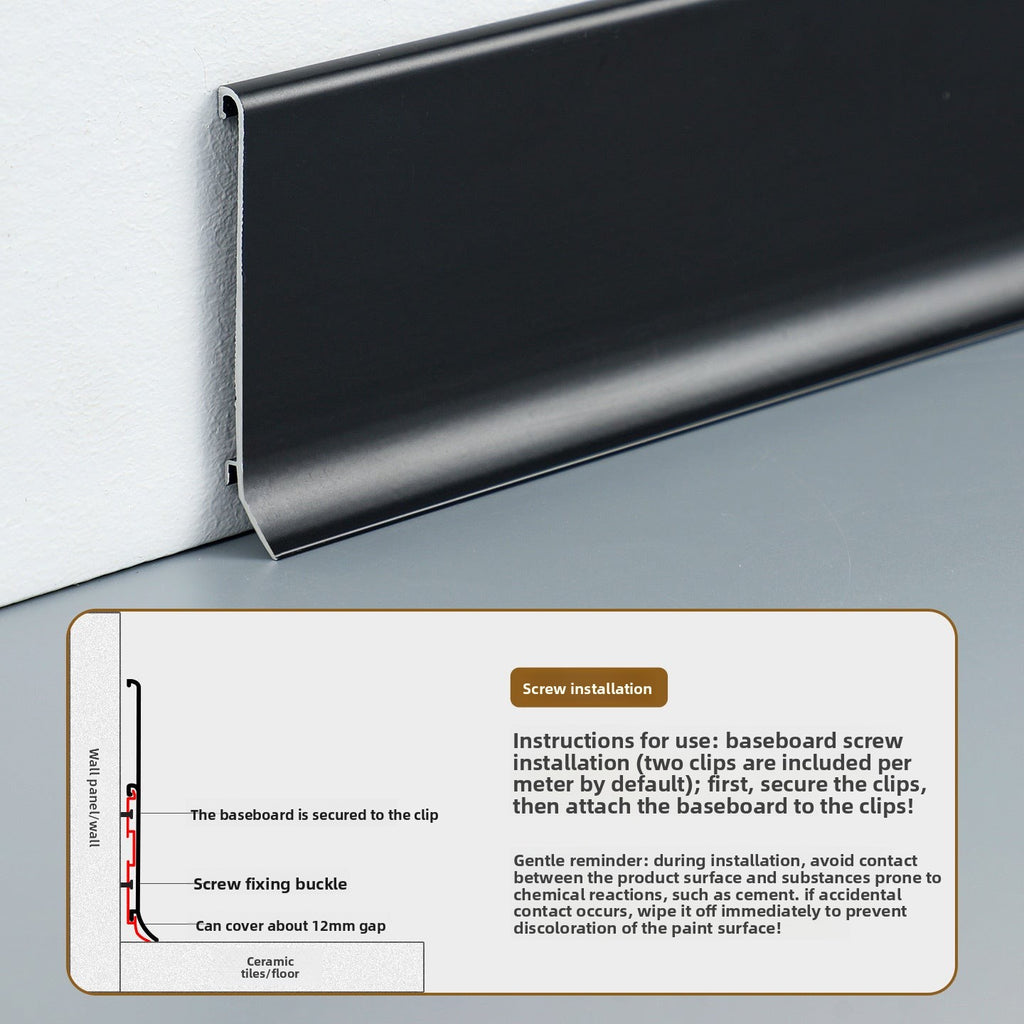 Thickened aluminum alloy skirting board with trendy metal clips for hotels6cm Minimalist Skirting Board