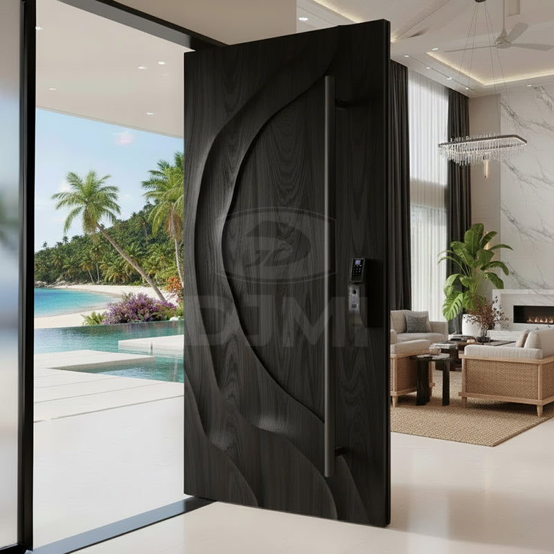 Luxury Custom Irregular Wave Series: 2026 Most Popular Solid Wood Entrance Door for Villa Residential Exterior Front Entry Door