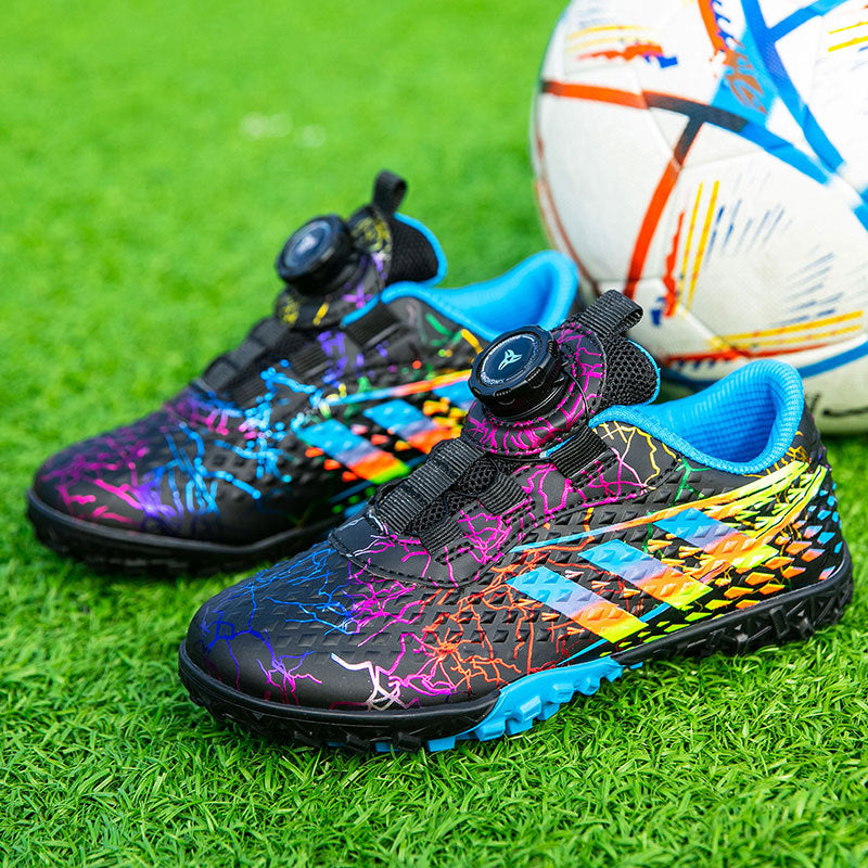 New style soccer shoes for men, women, and children with rotating buckle TF Broken Nail Style Youth Student Grassland Competition Training Shoes