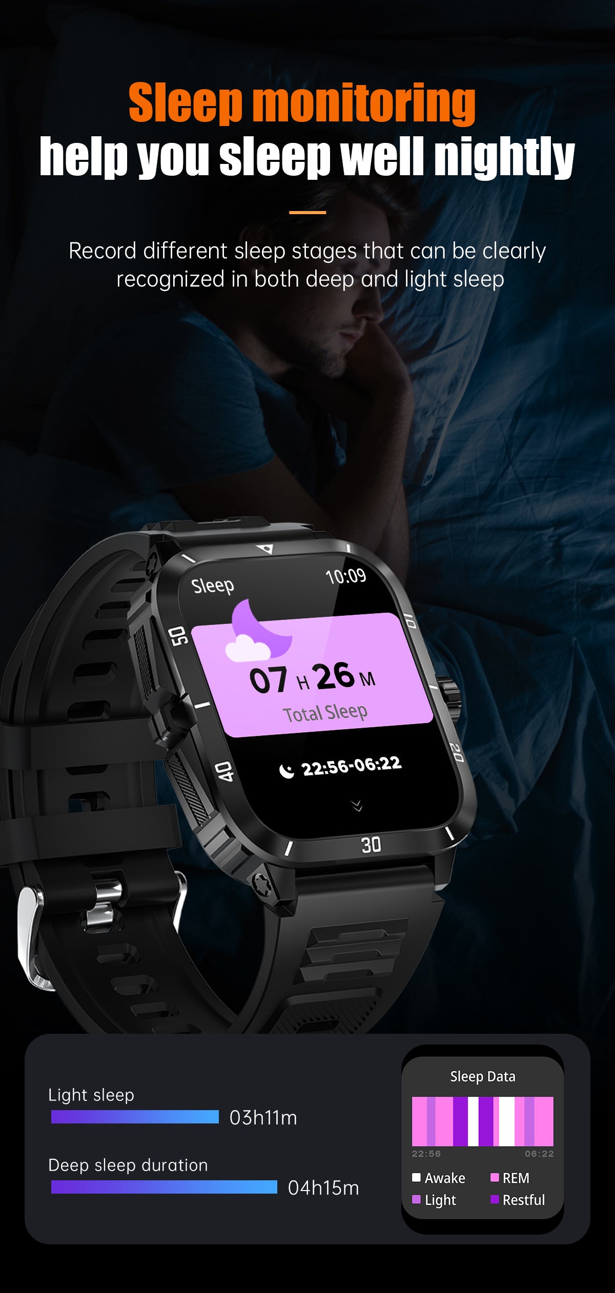KT71Smart Watch Bluetooth Call True Heart Rate Step Sleep Monitoring3ATM Deep Waterproof Sports Tri-Proof
