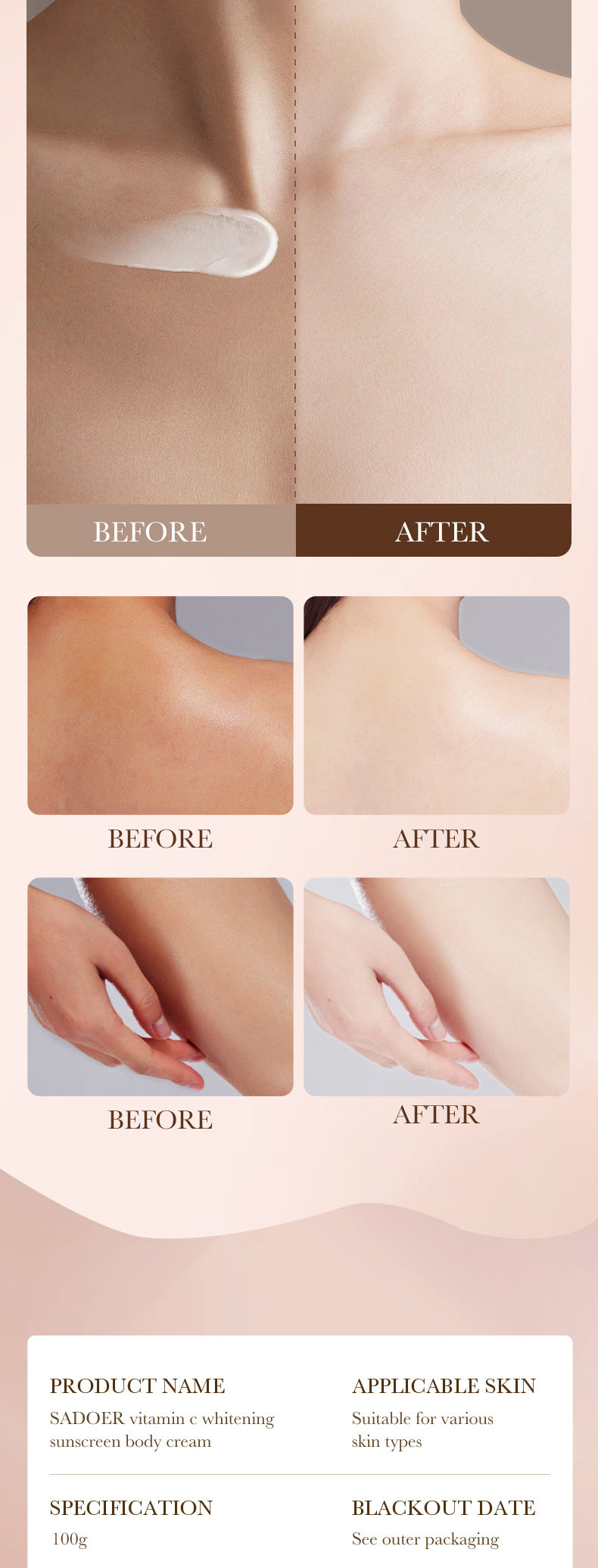Makeup SADOER Vitamin C Body Cream Sunscreen Whitening Body Lotion  Wholesale