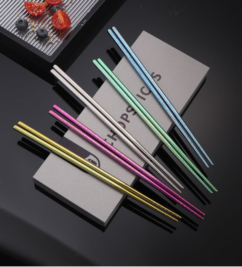 Pure Titanium Crystal Chopsticks for Home and Outdoor Use, Light Luxury Colorful Ice Flower Chopsticks for Restaurants23cm Half Square Chopsticks Antibacterial Titanium Chopsticks