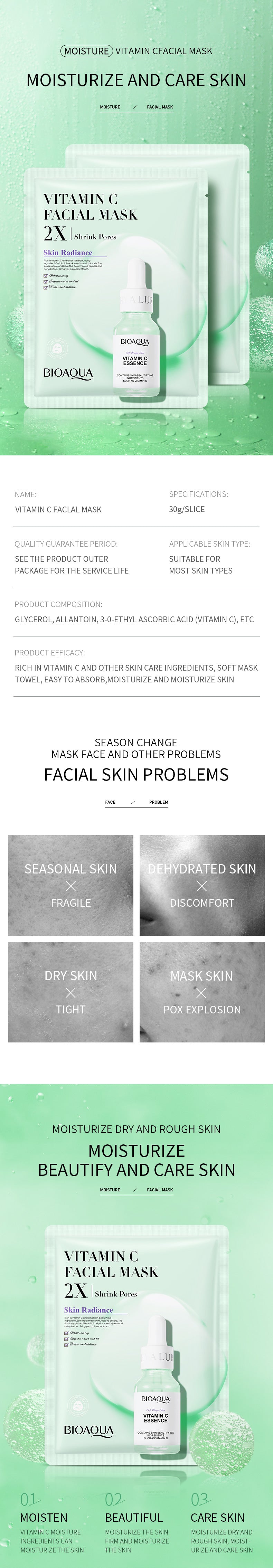 Packaging BIOAOUA Collagen Mask Sheet Pack Hydrating and Moisturizing   OBO Wholesale