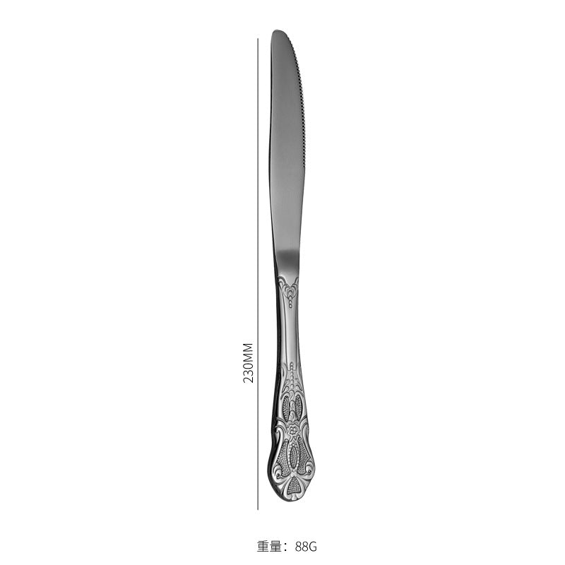Stainless Steel Cutlery Restaurant Royal Court Knife Fork Spoon Set Hotel Western Cuisine European Retro Relief Steak Knife Fork