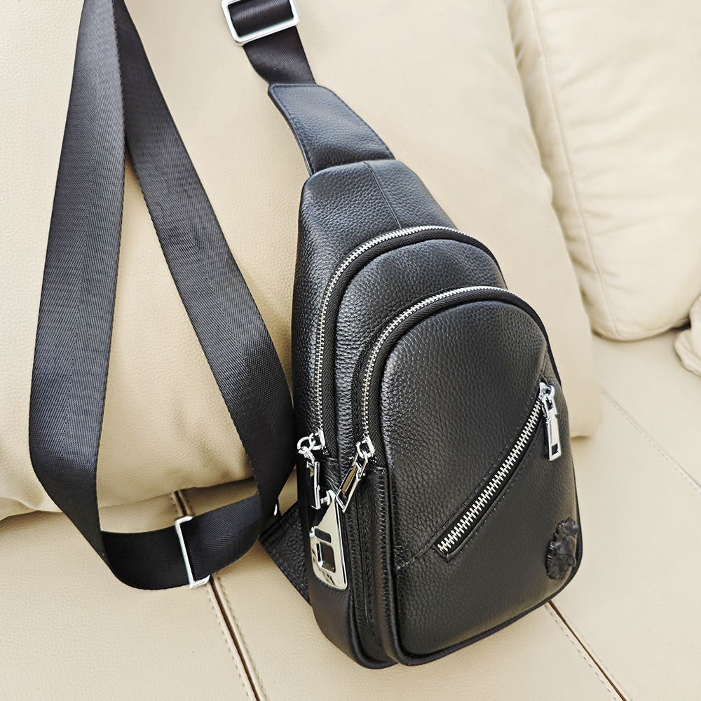 Anti-theft Bag Travel Essential Genuine Leather Chest Bag Men's Sports Soft Belt Fingerprint Lock Single Shoulder Crossbody Chest Bag