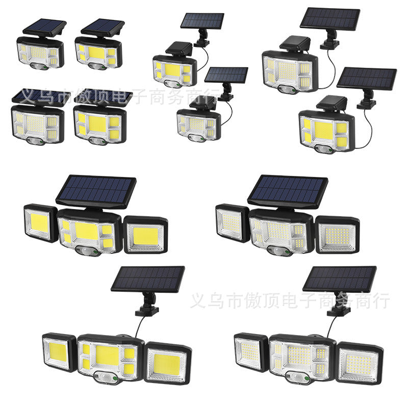 Outdoor Solar Street Light Waterproof Split Wall Light Garden Courtyard Light Human Body Sensor Light Rotatable Three-Head Light