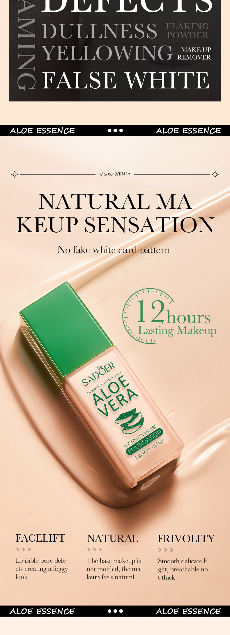 Makeup SADOER Aloe Vera Foundation Liquid Long-lasting Clear Concealer Non-cakey  Wholesale