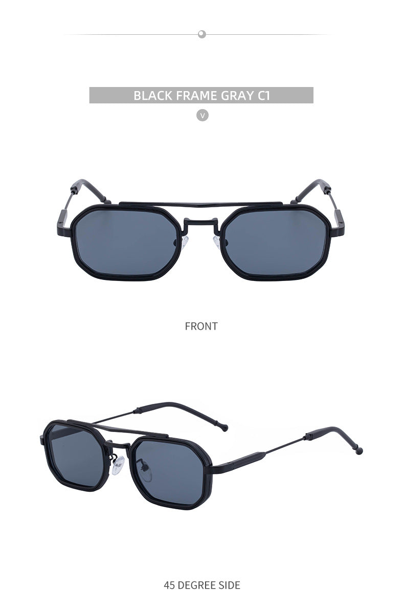 2025New Small Frame Glasses Men Double Beam retro Sunglasses Men's High Sense Full Frame Sunscreen Sunglasses shades