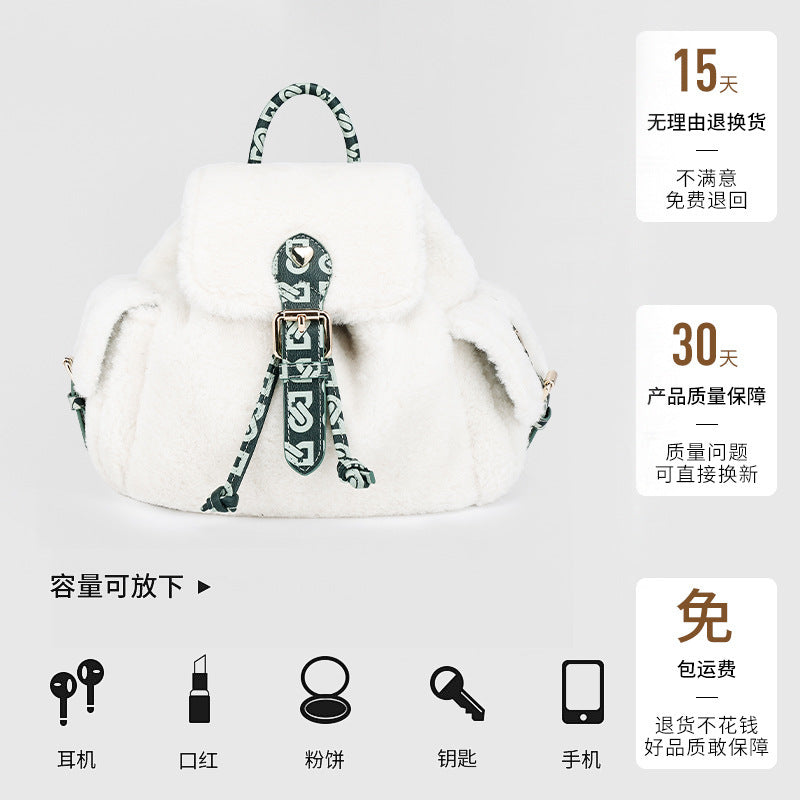 Korean Version Commuting Versatile Casual Mini Backpack Autumn Winter New Plush Double Shoulder Bag for Female Students Class Bag