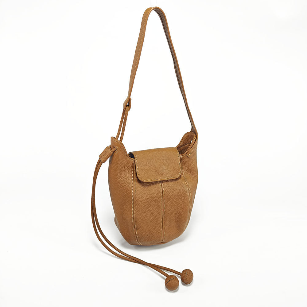 Genuine Leather Bucket Bag2025Autumn and Winter New Women's Bag Casual Fashion Versatile Single Shoulder Crossbody Large Capacity Pumpkin Bag