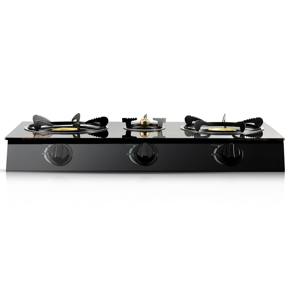 RAF Tabletop Flameout Protection Glass Rotating Fire Intense Gas Stove Three Burners Household Liquefied Gas Stove R.8052