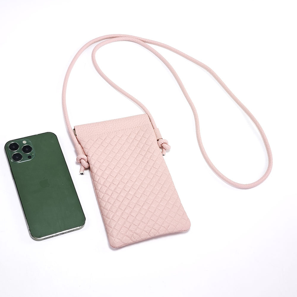 Genuine Leather Phone Bag for Women, Crossbody Small Bag, New Woven Pattern Vertical Style, Lightweight Mini Cowhide Walking Bag