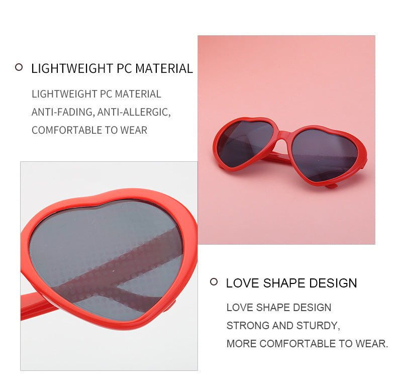 Light Changing Heart Romantic Glasses Night Internet Celebrity Same Style Sunglasses Trendy Heart Sunglasses Stage Performance