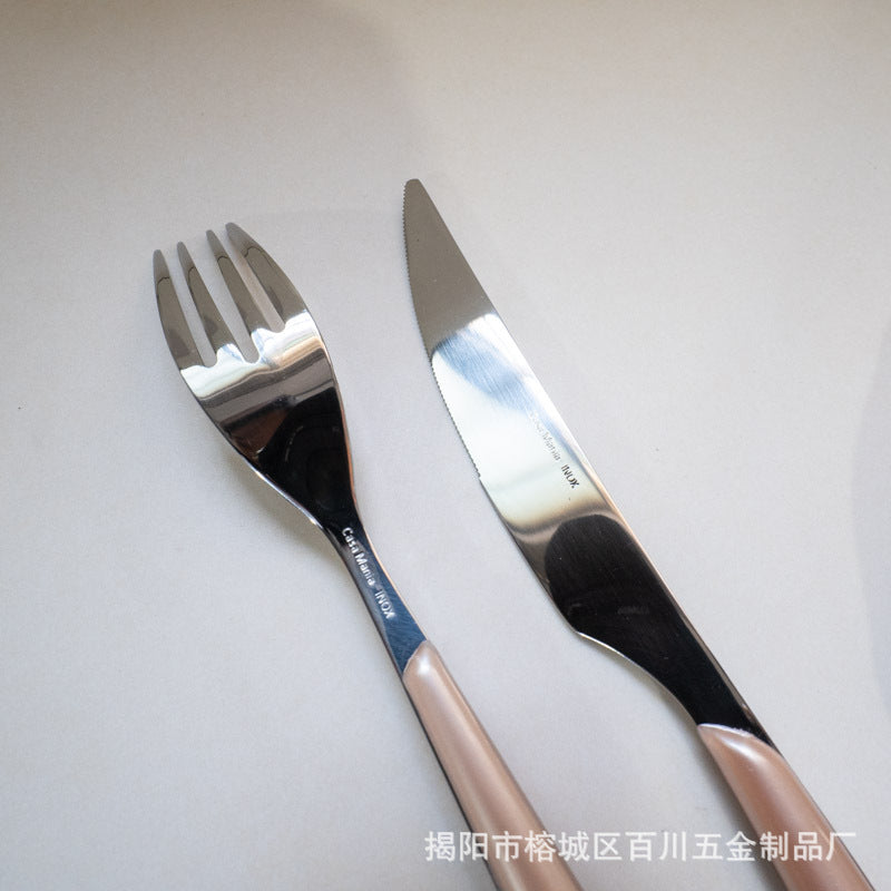 Square Handle High-End Thickened Stainless Steel Western Cutlery Hotel Knife Fork Spoon Set Cutlery Steak Knife Fork Wholesale Factory