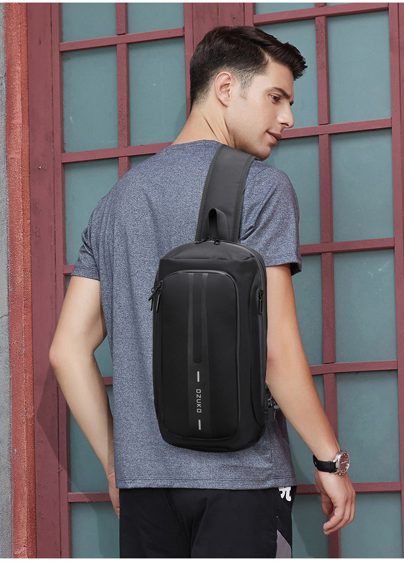 OZUKO Men's Functional Chest Bag Waterproof Crossbody Bag Multifunctional Shoulder Bag Outdoor Sports Large Capacity Trendy Bag