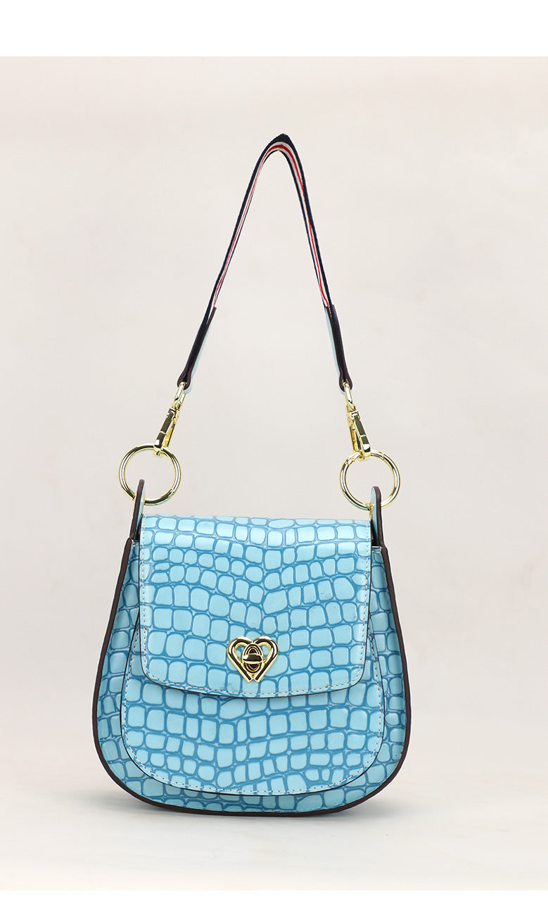Autumn Winter New Korean Version Crocodile Pattern Saddle Bag Single Shoulder Crossbody Women's Bag Trendy Fashionable Personality Versatile Handbag for Women