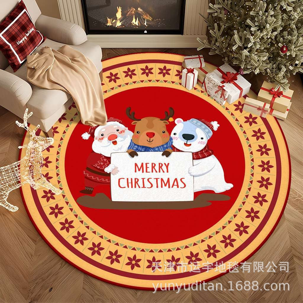 Christmas Carpet Round Living Room Mat Christmas Decoration Atmosphere Mat Christmas Tree Mat Labeling and Shipping