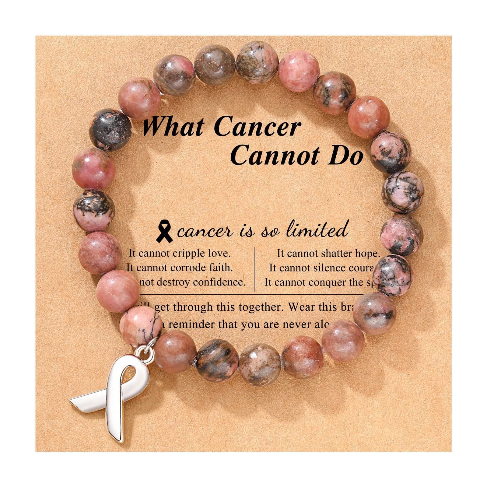 Rhodochrosite Bracelet Bow Ribbon Pendant Bracelet Holiday Gift Breast Cancer Rhodochrosite Bracelet