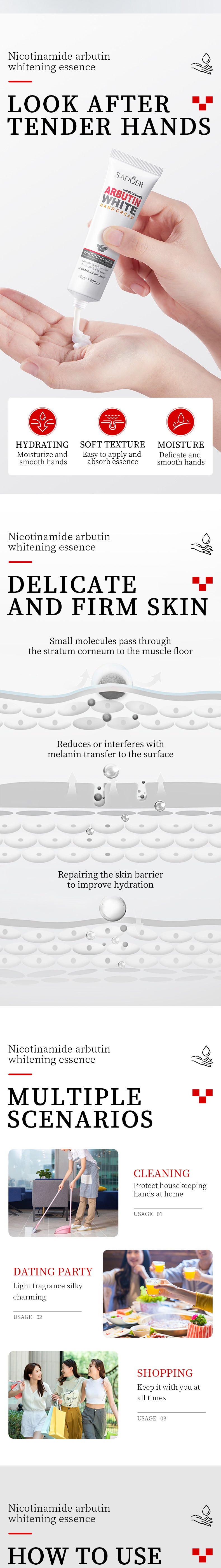 Whitening Hand Cream SADOER Niacinamide Arbutin Skin Rejuvenation Moisturizing Hand Cream  Wholesale
