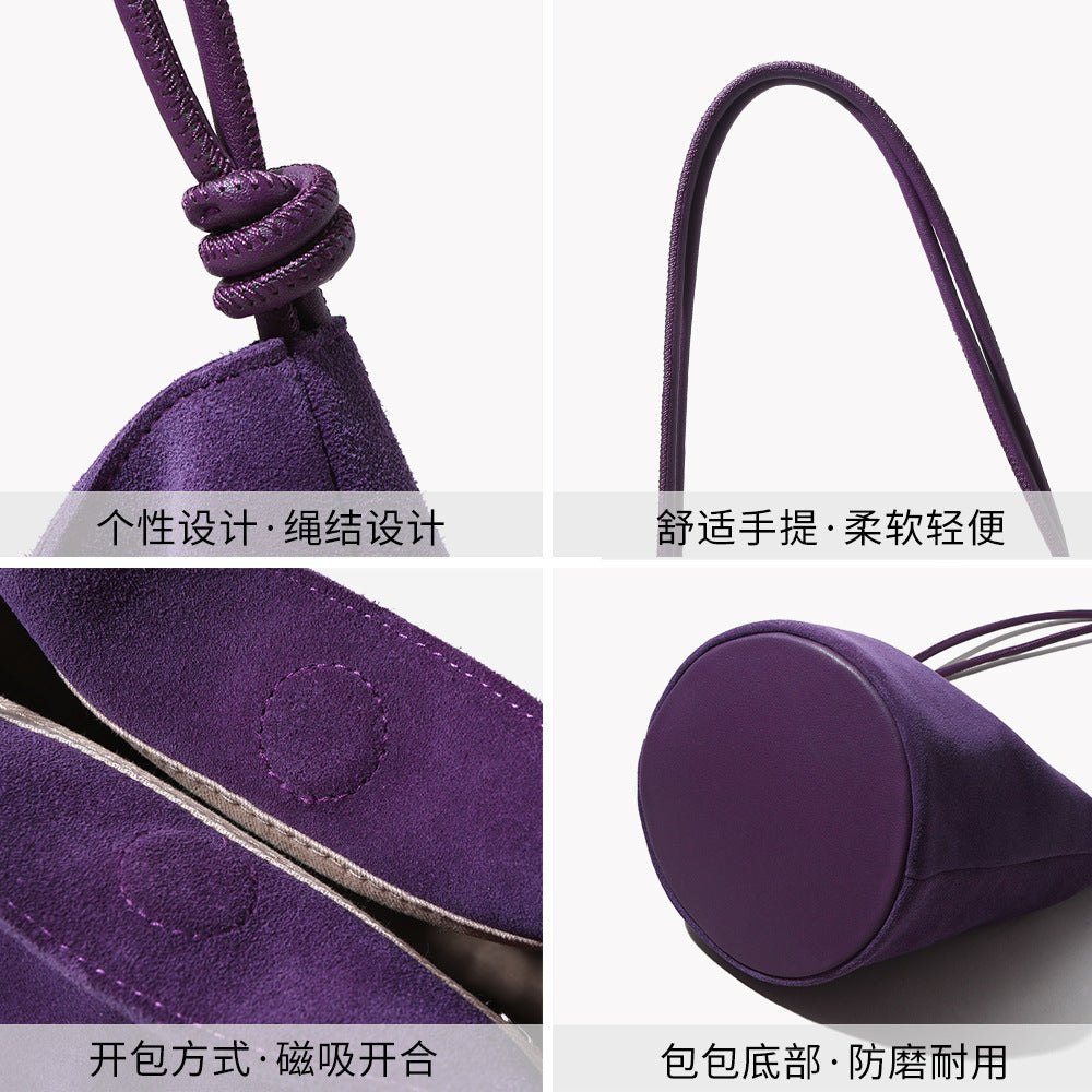 In Stock European and American Suede Underarm Bag for Women New Simple Casual Retro Matte Single Shoulder Crossbody Tote Bucket Bag