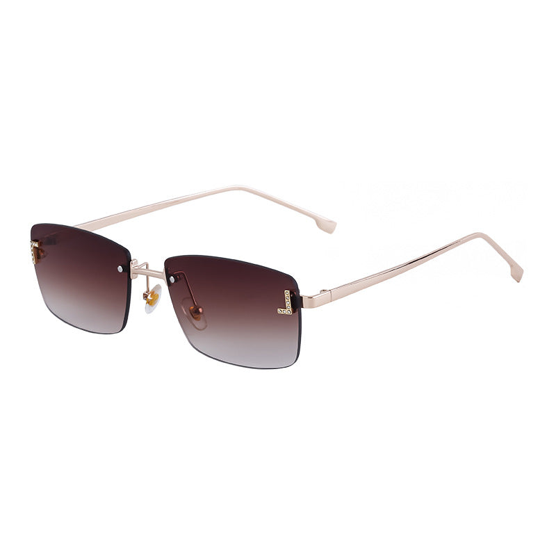【Customization】European and American Frameless Cut Edge Sunglasses with Rhinestones Square Frame Sunglasses for Women sunglasses