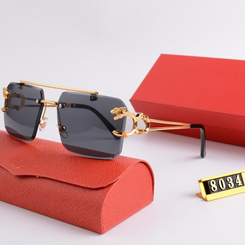 New Frameless Leopard Head Sunglasses for Women, Metal Double Bridge Frameless Sunshade Glasses, Trendy Men's Square Sunglasses