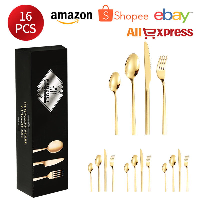 410Stainless Steel Tableware Hotel Restaurant Thickened Square Handle Knife Fork Spoon Set Western Food24Set of Steak Knives and Forks