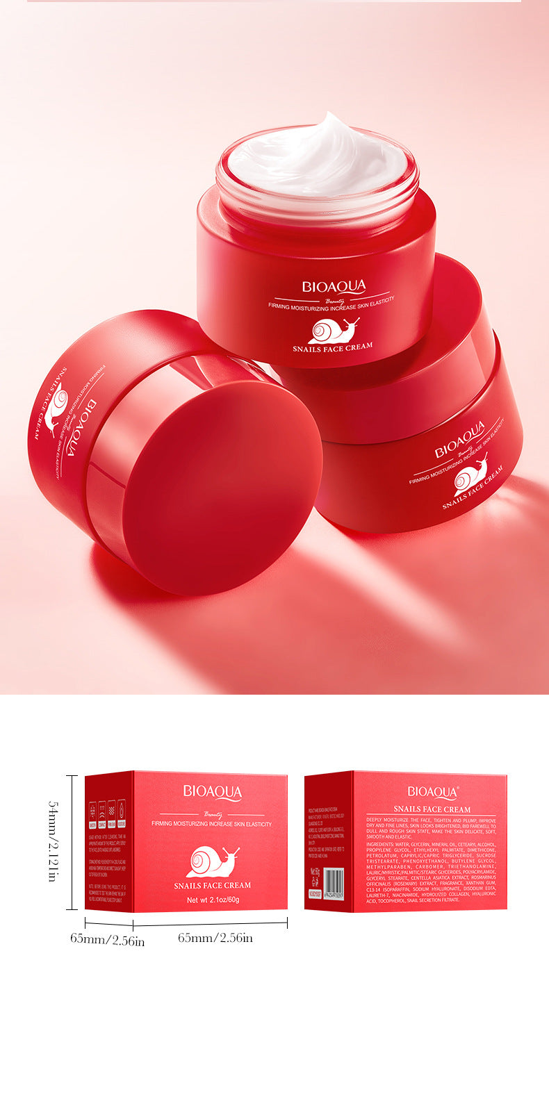 Snail Elasticity Cream BIOAOUA Firming, hydrating, moisturizing, and rejuvenating face cream for cross-border foreign trade wholesale