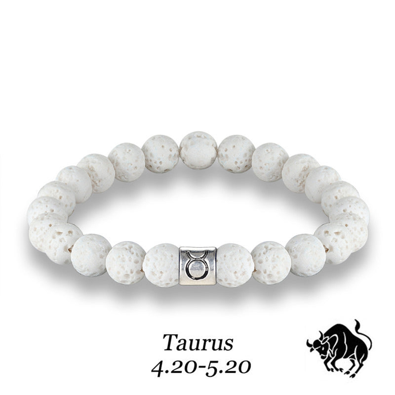 White Volcanic Stone Zodiac Bracelet Couple Holiday Gift Bracelet Scorpio Aquarius Pisces Twelve Zodiac Bracelet
