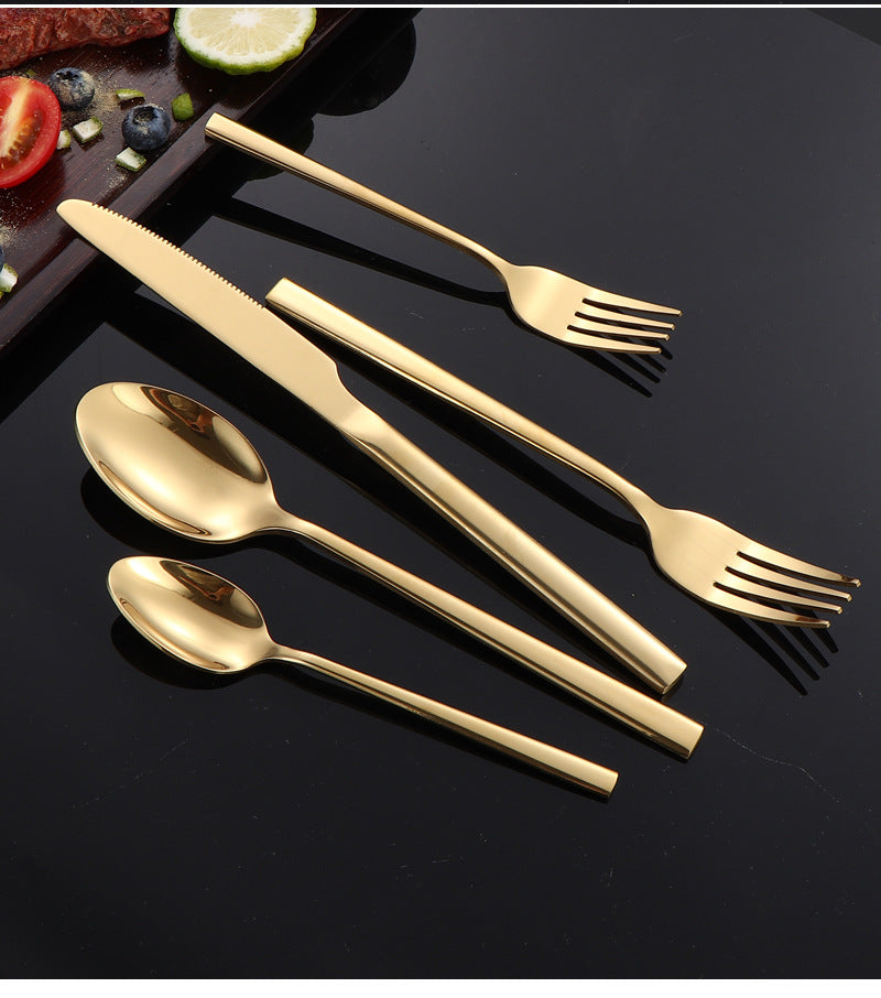 410Stainless Steel Tableware Hotel Restaurant Thickened Square Handle Knife Fork Spoon Set Western Food24Set of Steak Knives and Forks