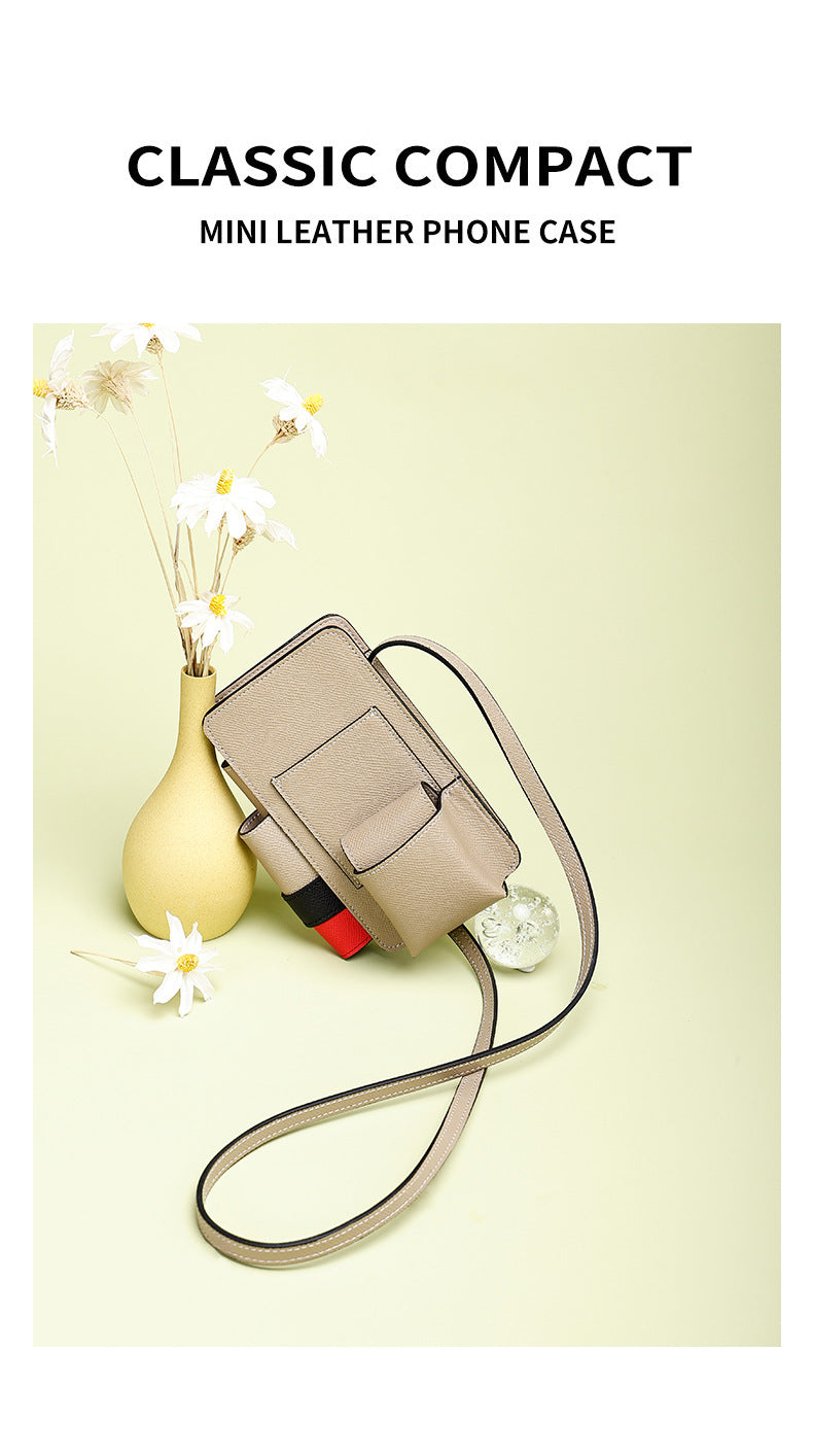 High-Quality Texture Fashion Versatile Lock Buckle Phone Bag Palm Print Genuine Leather Trendy Box Bag Simple Solid Color Crossbody Mini