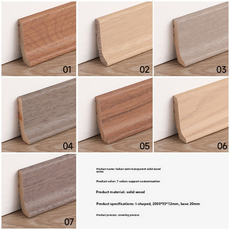 Italian-style ultra-narrow, ultra-thin straight wall molding L Floor skirting is covered to prevent moisture 5.5 Solid wood skirting board