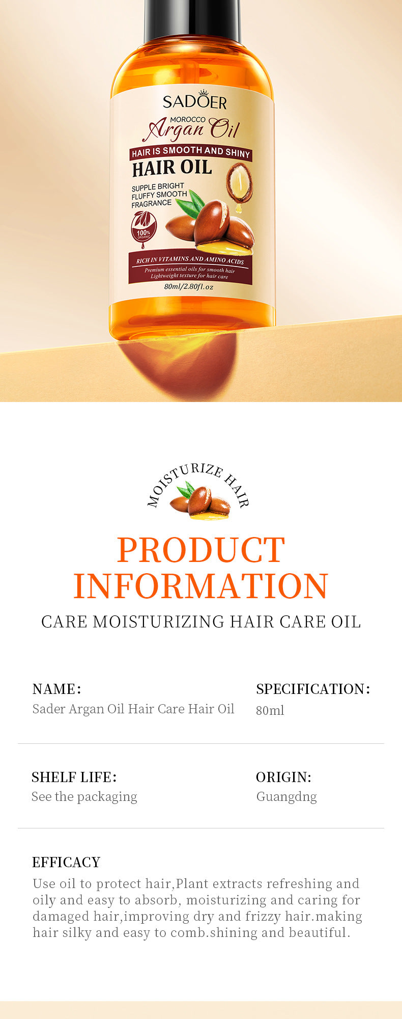 Nut Oil Hair Care Essential Oil80mlSADOER Smooth and Frizz-Reducing Conditioner  Wholesale