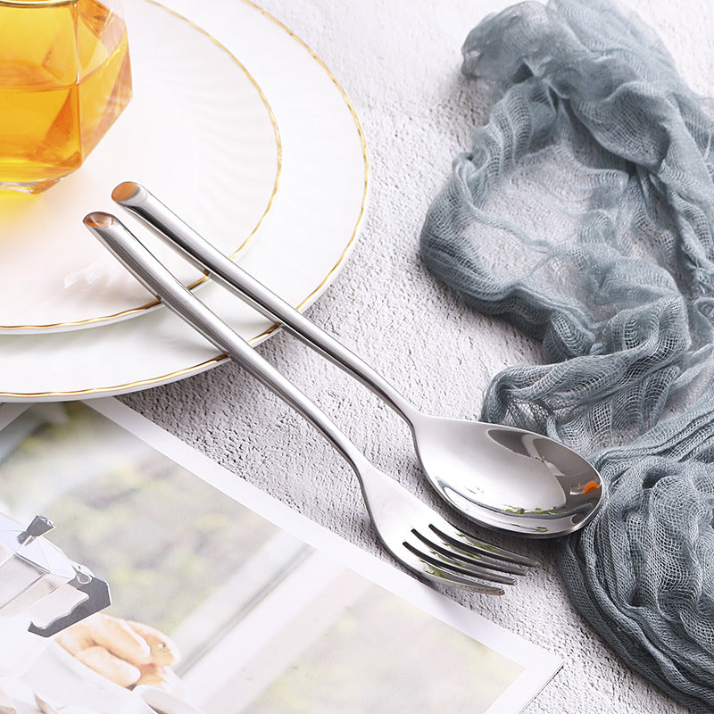 American Style Stainless Steel Western Steak Knife Slanted Tail Knife Fork Spoon Mirror Polished Tea Set3Solid Fork with Teeth