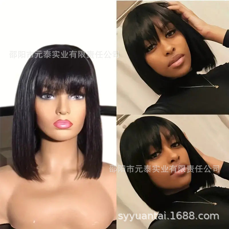 Short Bob with Bangs Human Hair Wig Full Machine Made Wigs