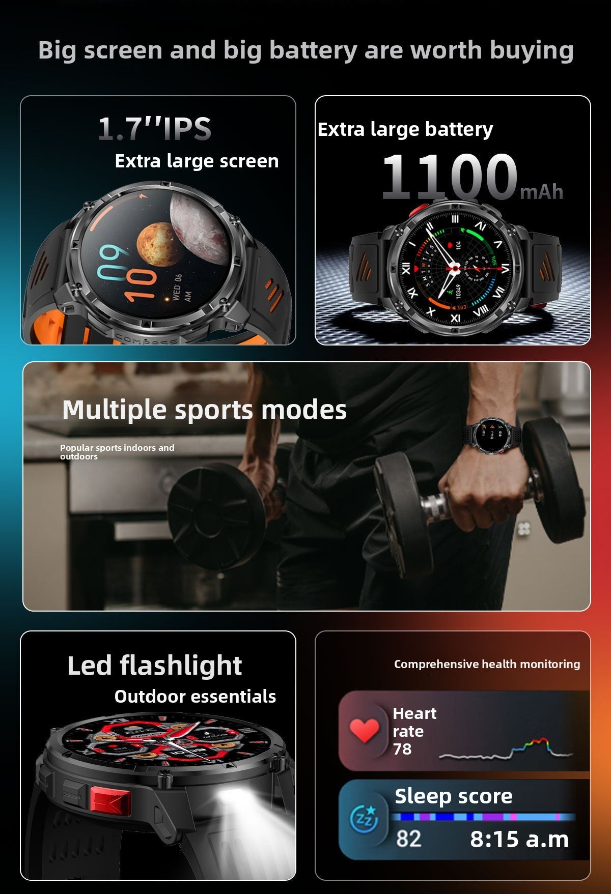 HT33Smart Watch Bluetooth Call True Heart Rate Step Count Sleep Monitoring Compass Deep Waterproof Sports Three-Proof