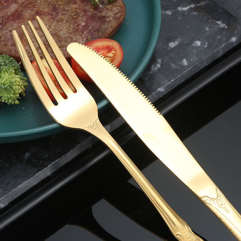 Stainless Steel Cutlery Restaurant Royal Court Knife Fork Spoon Set Hotel Western Cuisine European Retro Relief Steak Knife Fork