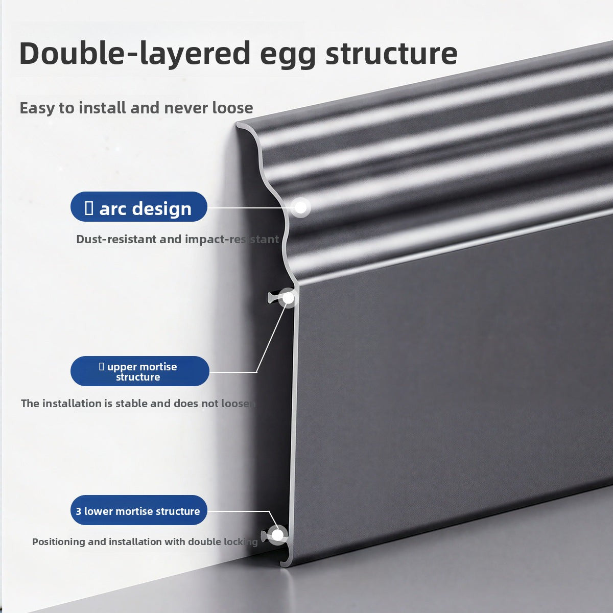 Aluminum alloy skirting board7cm Ultra-narrow double-layer snap-on skirting board, ultra-thin self-adhesive metal aluminum alloy baseboard