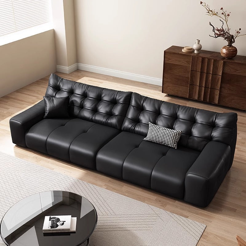 Italian Minimalist Big Black Bear Sofa Living Room Genuine Leather Sofa Top Layer Cowhide High Back Black Leather Art Sofa Shipping and tax not included