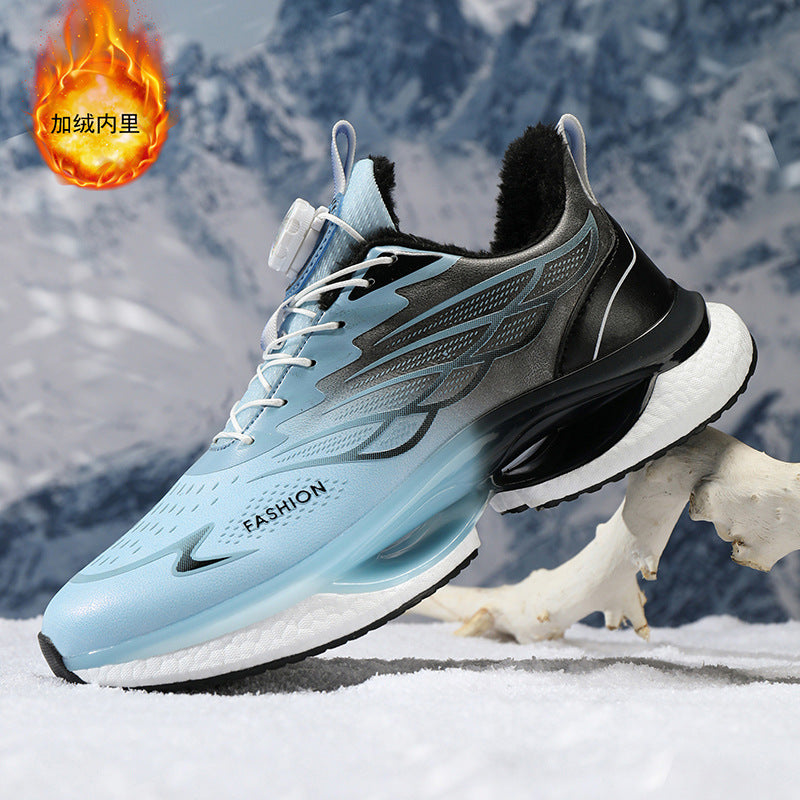 Winter Men's Shoes2025New Rotating Button Running Sports Shoes Men's Breathable Thick Bottom Popcorn Cushioning Running Shoes